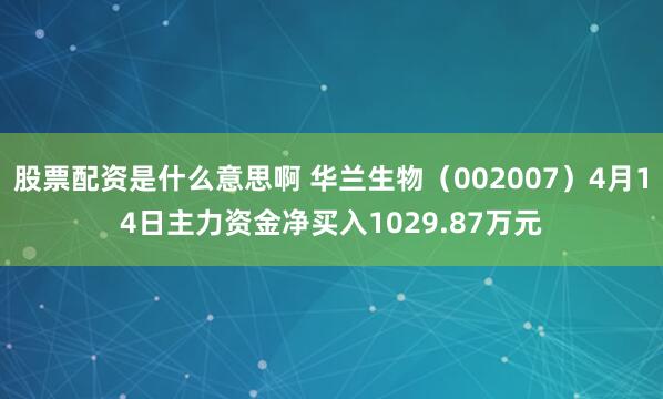 股票配资是什么意思啊 华兰生物（002007）4月14日主力资金净买入1029.87万元