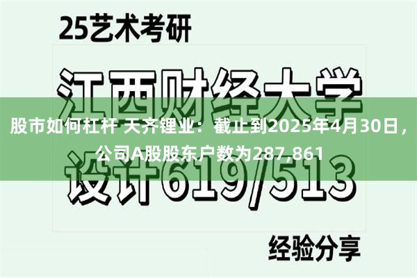 股市如何杠杆 天齐锂业：截止到2025年4月30日，公司A股股东户数为287,861
