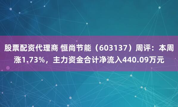 股票配资代理商 恒尚节能（603137）周评：本周涨1.73%，主力资金合计净流入440.09万元